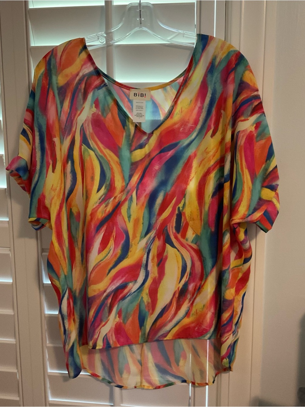 BiBi Multicolor Abstract V-Neck Flutter Sleeve Top